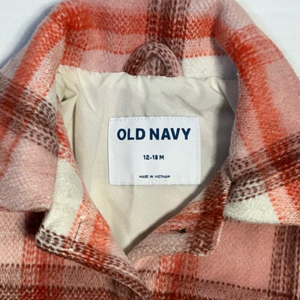 Old Navy Shacket Plaid Jacket Button Up Lined Pink Orange Girls 12-18 Months - Picture 11 of 16